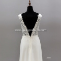 V Neck Modern Beautiful Flower Pattern Applique Elegant Wedding Dress Illusion Backless